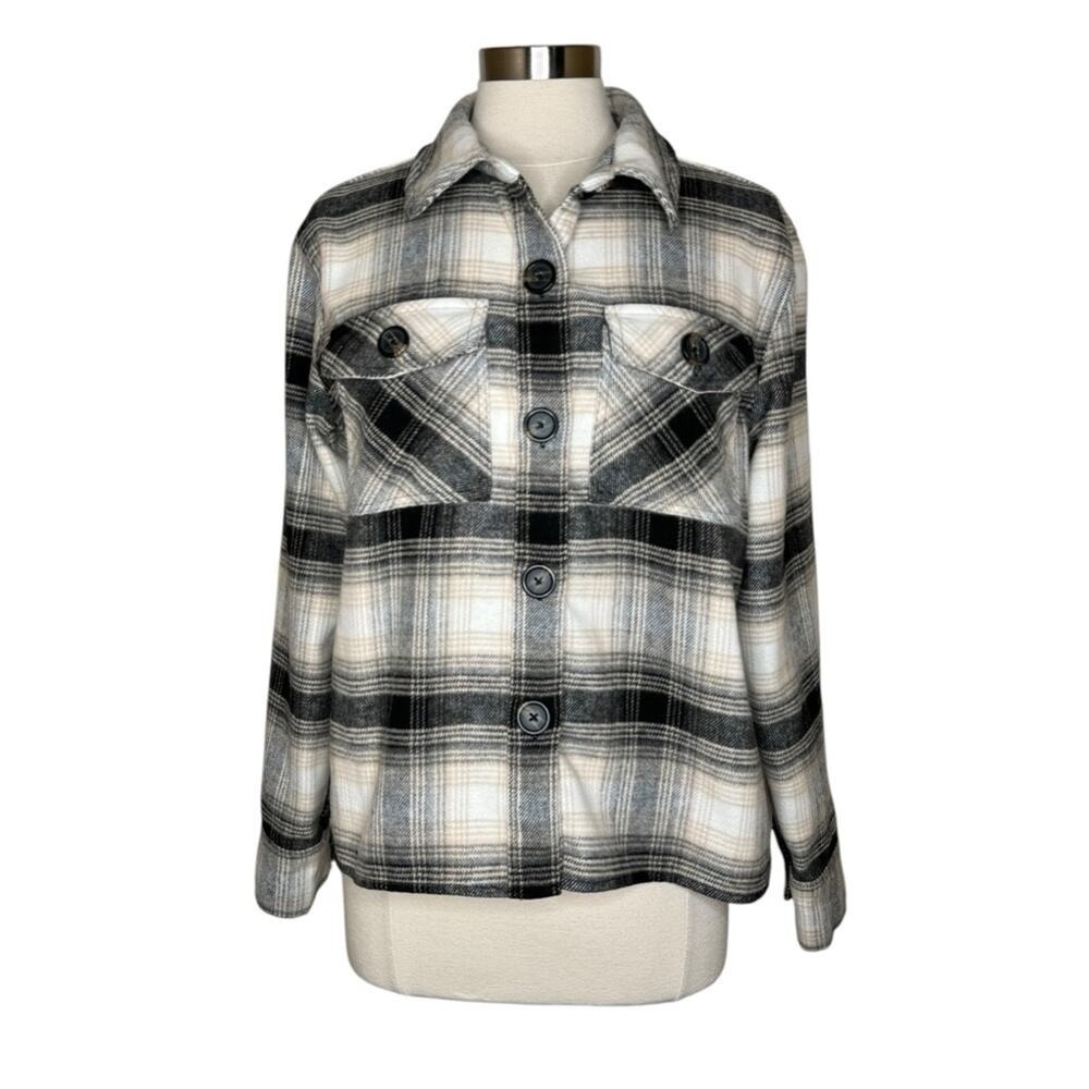 BB Dakota Steve Madden Plaid Boxy Shacket Button Front Jacket Women's Large NWOT